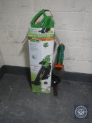 A boxed Garden Line garden vacuum and a Challenge electric strimmer