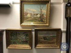 Three gilt framed continental oils,