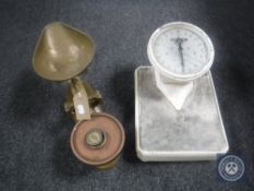 A set of Mordue kitchen scales together with a set of mid 20th century Salter scales