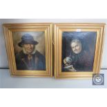 A pair of continental school oil on canvas portraits