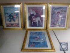 Four gilt framed advertisement posters including Fry's and Cadbury's chocolate