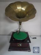 A 20th century HMV table topped gramophone with brass horn