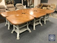 Six contemporary pine square extending dining tables
