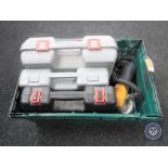 Lot withdrawn from sale - A crate of assorted power tools, Mac angle grinder,