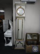 An early 20th century continental painted longcase clock with pendulum and weights