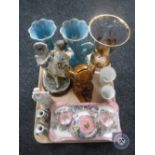A tray of three piece Maling Rosine trinket set on tray together with a further Maling trinket tray,