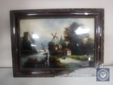 An early 20th century mahogany picture on glass,