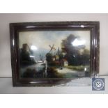 An early 20th century mahogany picture on glass,