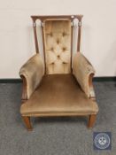 A late Victorian inlaid mahogany salon chair,