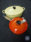 A Le Creuset lidded pan together with an oven dish
