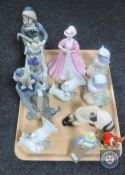 A tray of seven Spanish figures, Beswick figure - Siamese cat, Coalport limited edition Emily 276,