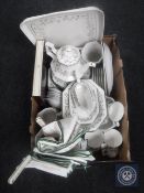 A box of quantity of Johnson Brothers Eternal Bow tea and dinner ware together with matching tray,
