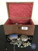 A jewellery box containing costume jewellery, turned ivory circular pot,