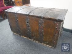 A 19th century continental oak metal bound shipping trunk
