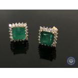 A pair of 14ct yellow gold emerald and diamond earrings featuring 1 square cut emeralds 3.