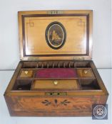 A Victorian inlaid walnut work box CONDITION REPORT: In good condition with no