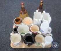 A tray of Brewery items including Wade Kent pub advertising jugs together with Wade mugs and