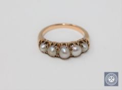 A Victorian five-pearl ring,