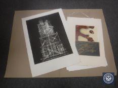 Donald James White : War Tower, monoprint, signed with initials, dated '92, 79 cm x 56 cm,