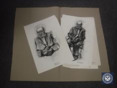 Donald James White : Portrait at Grass Market, charcoal, signed, '81, 59 cm x 42 cm,