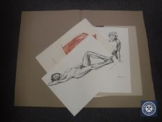 Donald James White : Reclining Nude Study, colour chalks, signed, dated Sept '89, 42 cm x 59 cm,