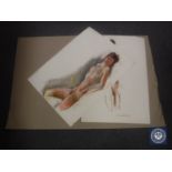 Donald James White : Reclining Female Nude, colour chalks, signed with initials, dated 29/9/86,