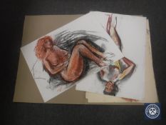Donald James White : Female Nude Study, colour chalks, signed with initials, dated Feb 2000,