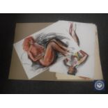 Donald James White : Female Nude Study, colour chalks, signed with initials, dated Feb 2000,