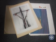 Donald James White : Crucifix, monoprint, signed with initials, dated 9/10/85, 83 cm x 59 cm,