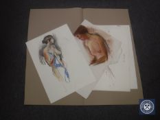 Donald James White : Nude with Blue Towel, colour chalks, signed with initials, dated '82,