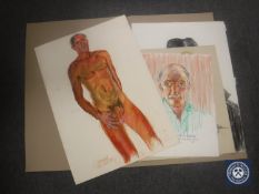 Donald James White : Male Nude Study, colour chalks, signed with initials, dated 21/8/85,