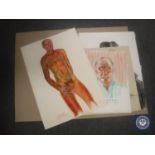 Donald James White : Male Nude Study, colour chalks, signed with initials, dated 21/8/85,