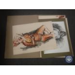 Donald James White : Reclining Nude Study, colour chalks, signed with initials, dated '00,