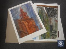 Donald James White : All Saints, Newcastle upon Tyne, watercolour, signed with initials, dated '01,
