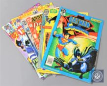 A tray of Batman DC Comics of various ages and a quantity of Batman promotional material and
