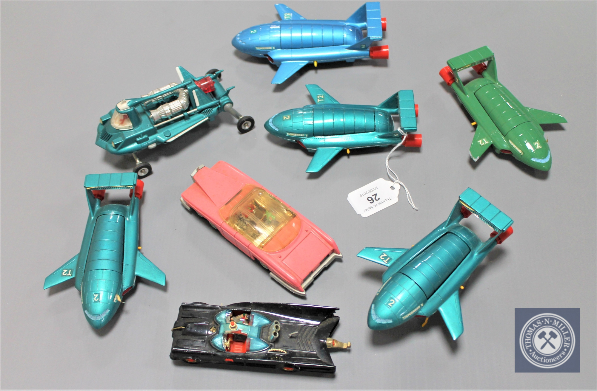 Eight die-cast models to include five Dinky Thunderbird 2, Joe's Car,