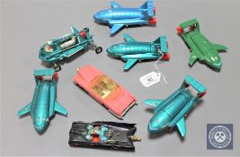Eight die-cast models to include five Dinky Thunderbird 2, Joe's Car,