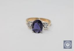 A 9ct gold iolite and diamond ring,