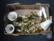 A box of two pairs of ornate brass wall lights