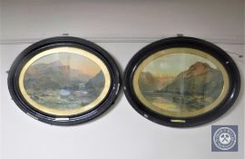 A pair of Edwardian mahogany framed prints - The Hills of Perth and Autumn Evening,