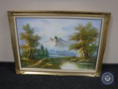 A 20th century gilt framed oil on canvas, woodland scene,