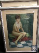 Four framed J Village pastel drawings - Nude studies