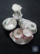 A tray of Maling lustre pink flower patterned pottery,