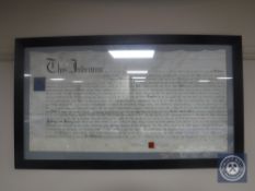 A framed 19th century indenture