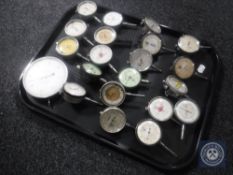 A tray of twenty engineering gauges