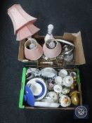 Two boxes of Midwinter dinner ware, glass ware, ginger jars,
