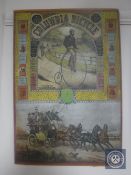 An early 20th century Columbia Bicycle advertisement on metal over card