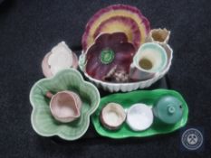 A tray of pottery and china, Sylvac, Carlton ware,