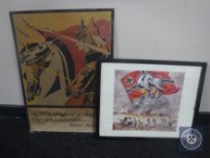 An Ann Friedmann Munghen WWII German print and a WWII Russian Revolution poster on card