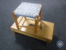 A pine cracket together with a footstool